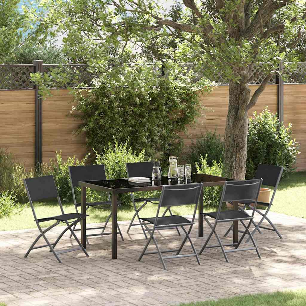 Garten Essgruppe 7 pcs Schwarz Pulverbeschichteter Stahl