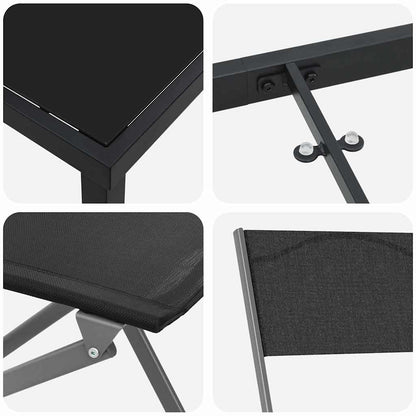 Garten Essgruppe 7 pcs Schwarz Pulverbeschichteter Stahl