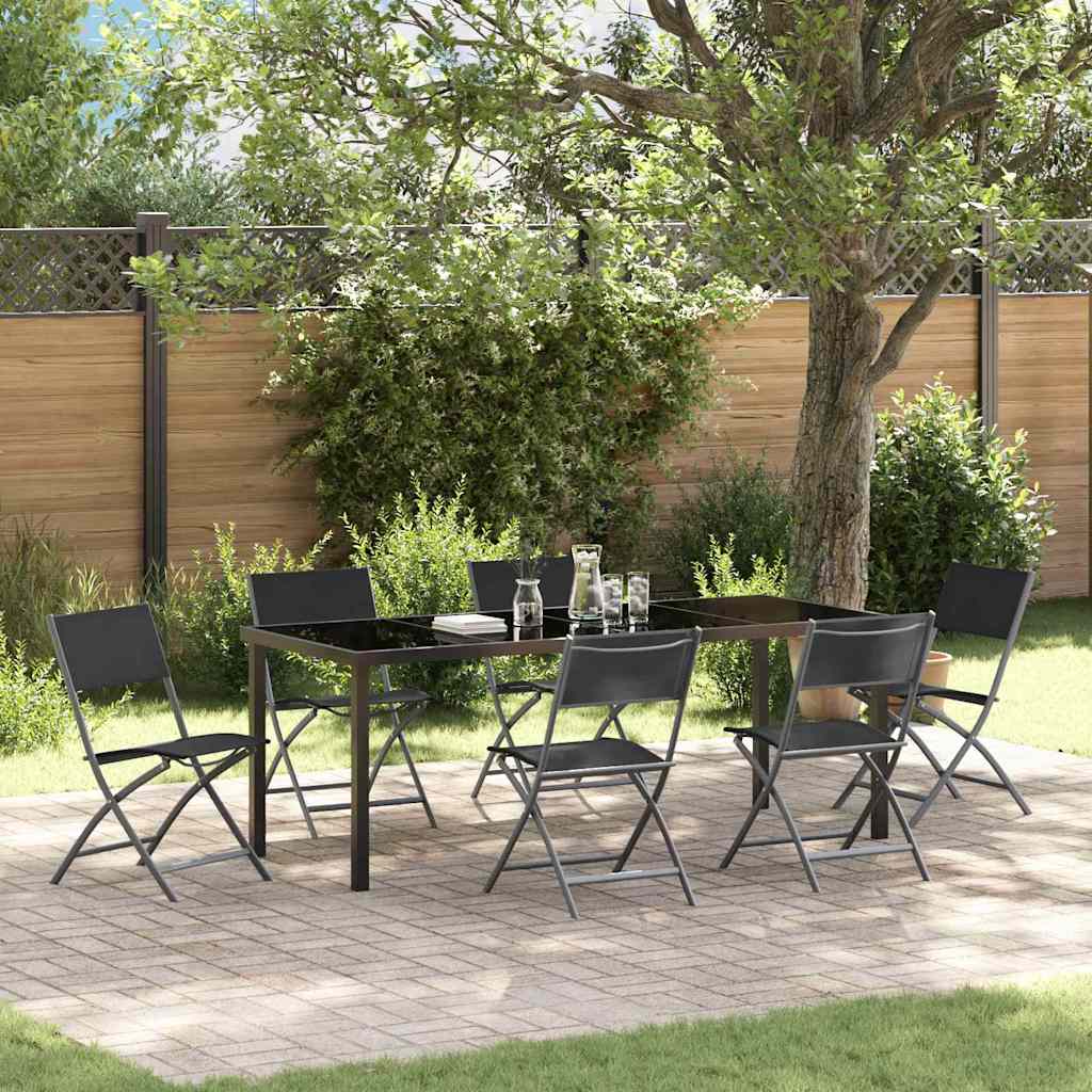 Garten Essgruppe 7 pcs Schwarz Pulverbeschichteter Stahl