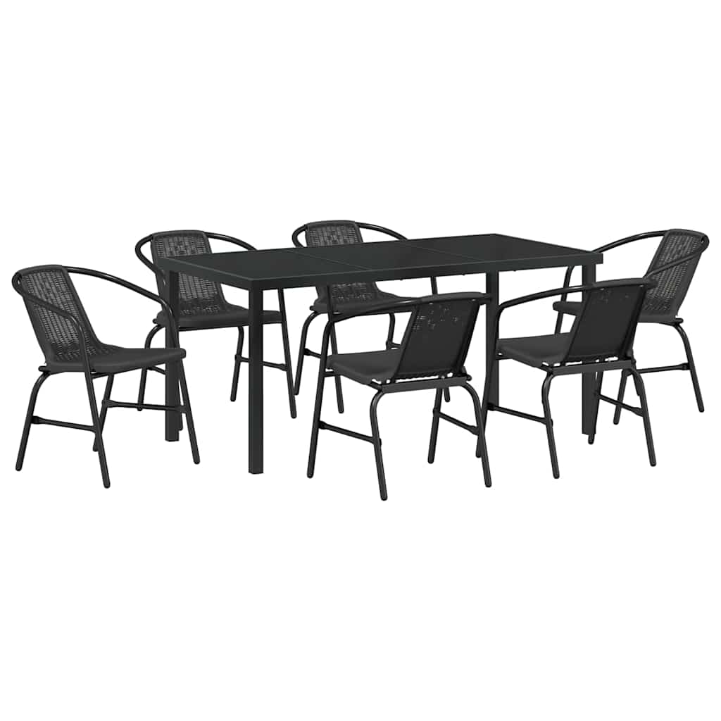 Garten Essgruppe 7 pcs Schwarz Pulverbeschichteter Stahl