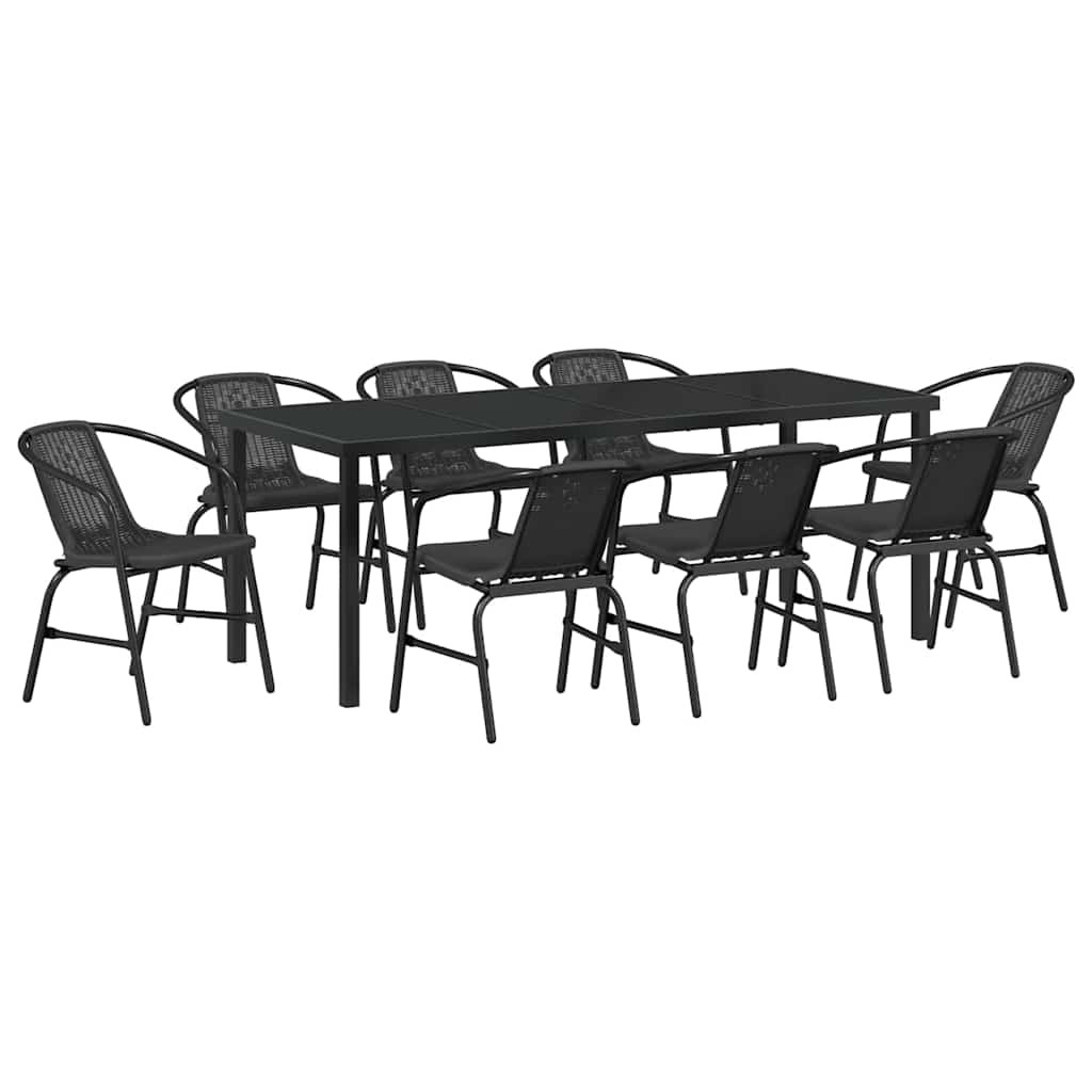 Garten Essgruppe 9 pcs Schwarz Pulverbeschichteter Stahl