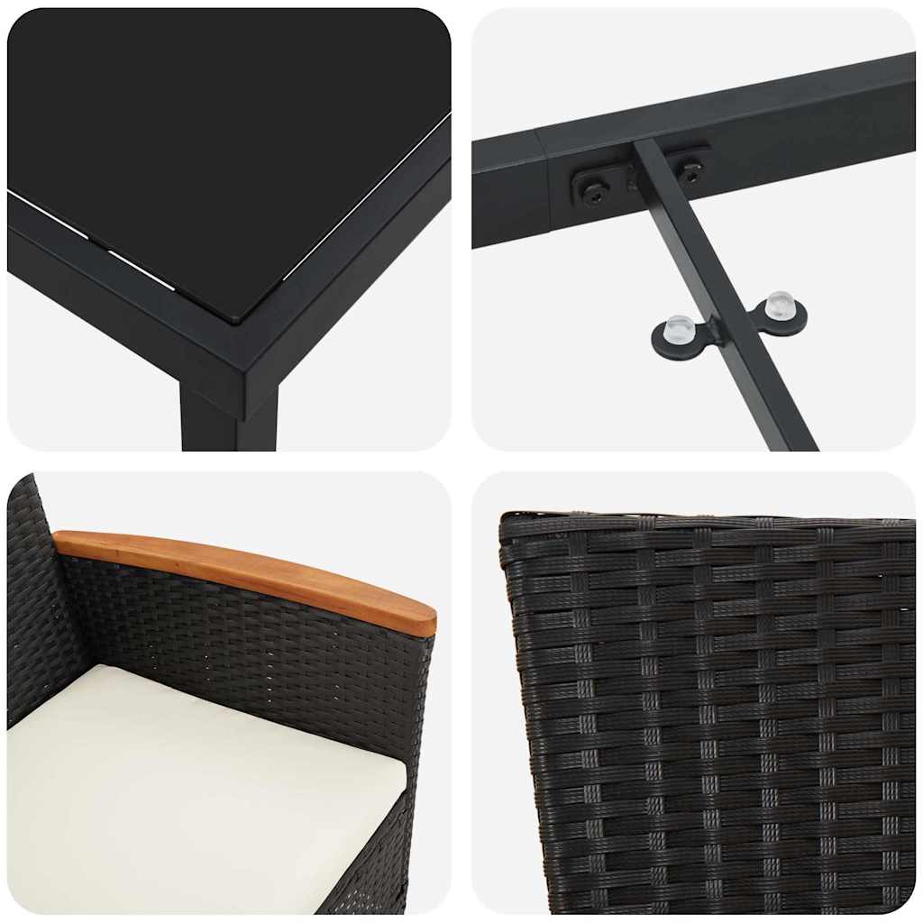 Garten Essgruppe 9 pcs Schwarz Pulverbeschichteter Stahl