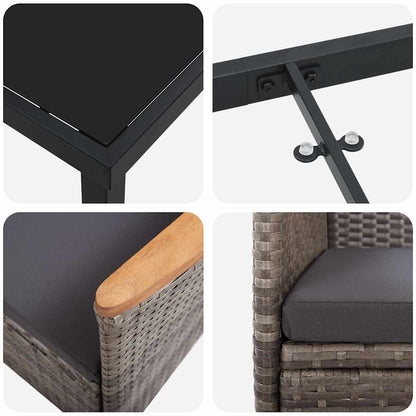 Garten Essgruppe 9 pcs Grau Pulverbeschichteter Stahl