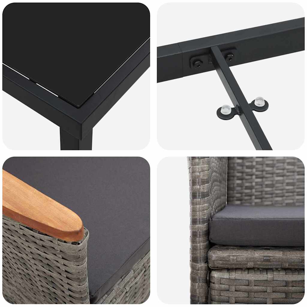 Garten Essgruppe mit Kissen 7 pcs Grau Poly-Rattan