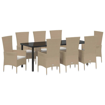 Garten Essgruppe mit Kissen 9 pcs Beige Poly-Rattan