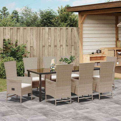 Garten Essgruppe mit Kissen 9 pcs Beige Poly-Rattan