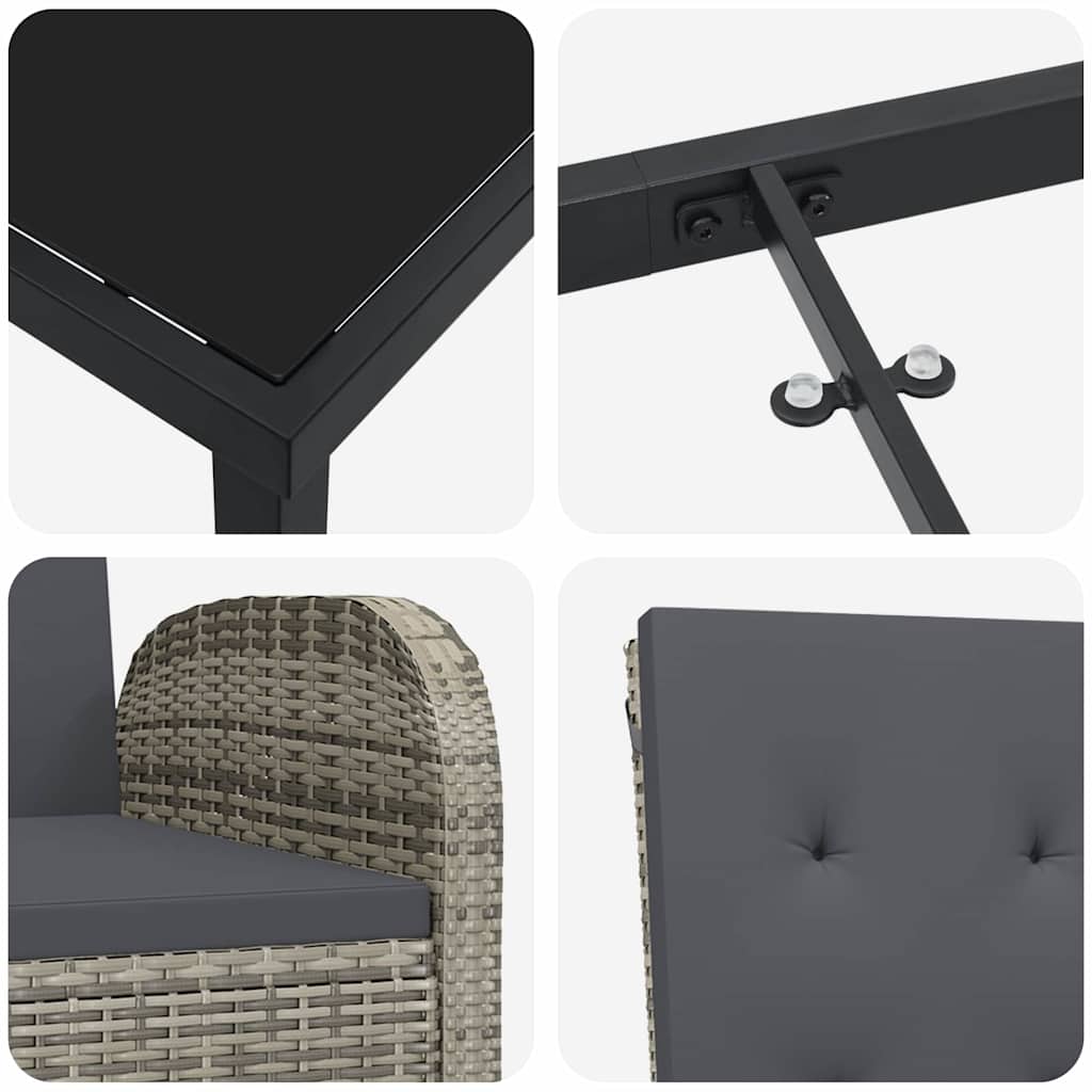 Garten Essgruppe mit Kissen 7 pcs Grau Poly-Rattan