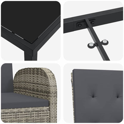 Garten Essgruppe mit Kissen 9 pcs Grau Poly-Rattan