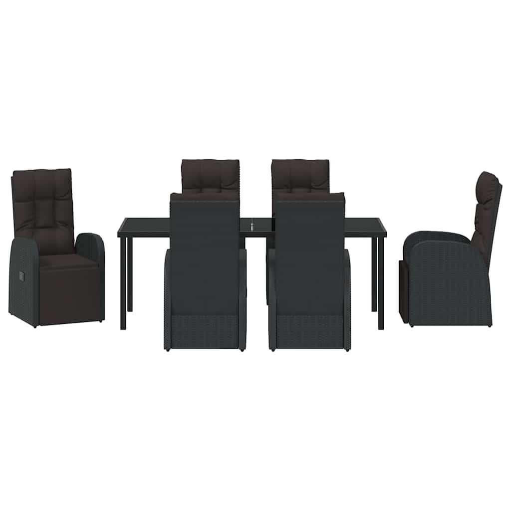 Garten Essgruppe mit Kissen 7 pcs Schwarz Poly-Rattan