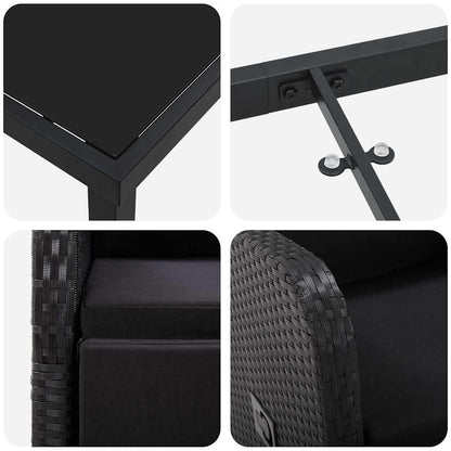 Garten Essgruppe mit Kissen 9 pcs Schwarz Poly-Rattan