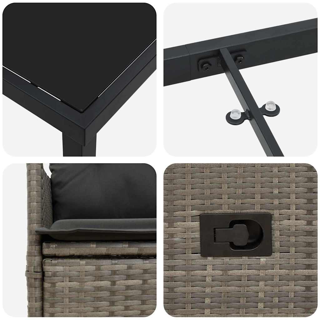 Garten Essgruppe mit Kissen 7 pcs Grau Poly-Rattan