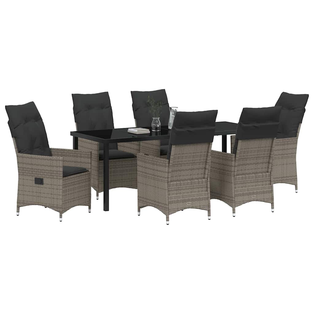 Garten Essgruppe mit Kissen 7 pcs Grau Poly-Rattan