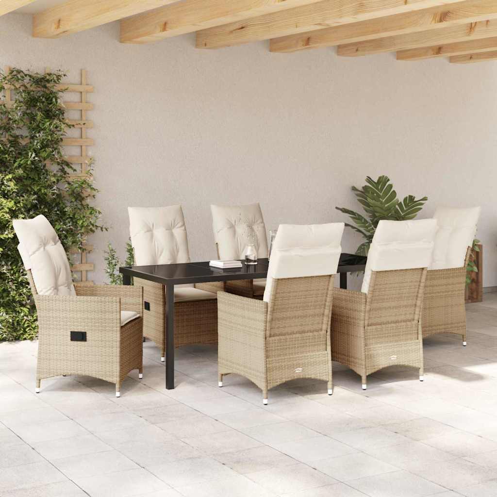 Garten Essgruppe mit Kissen 7 pcs Beige Poly-Rattan