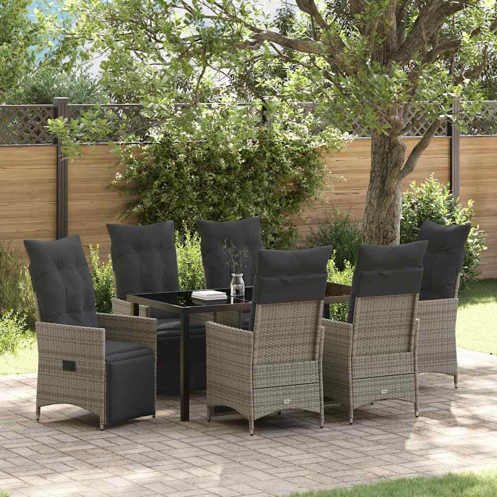 Garten Essgruppe mit Kissen 7 pcs Grau Poly-Rattan