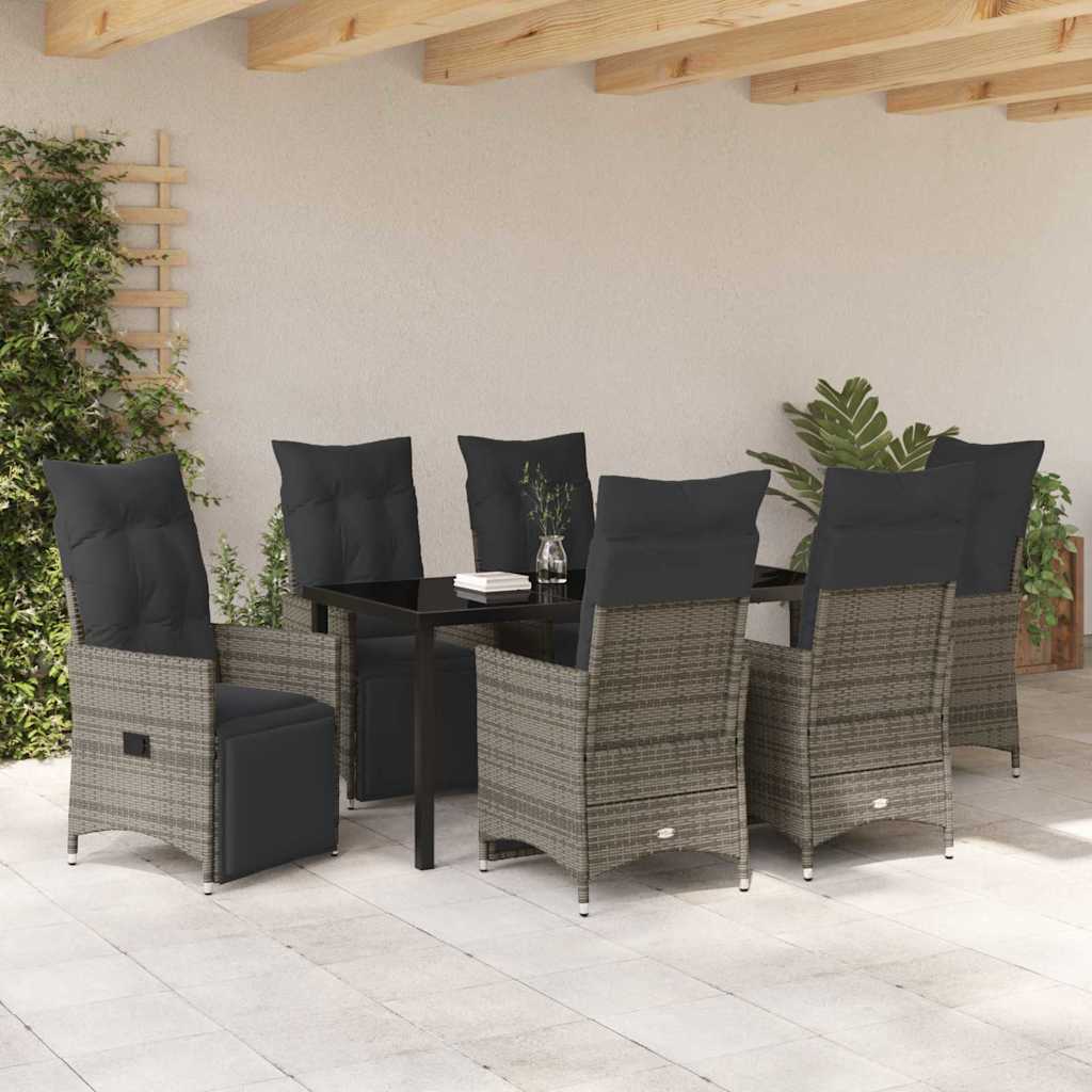 Garten Essgruppe mit Kissen 7 pcs Grau Poly-Rattan