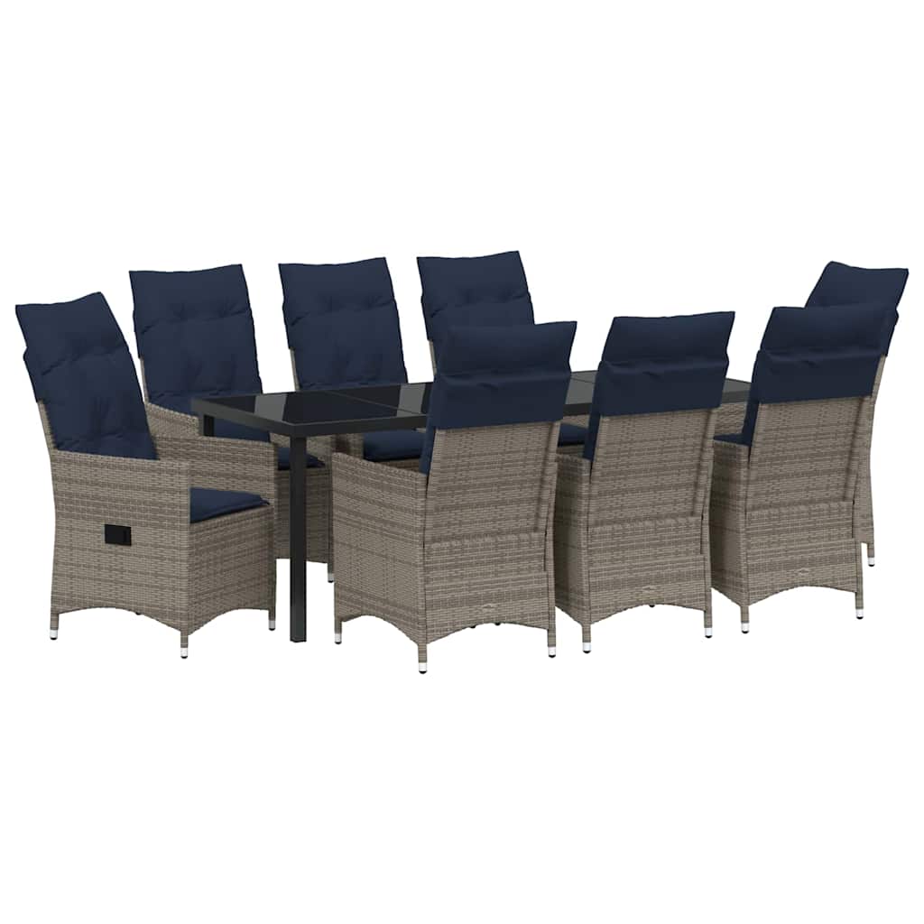 Tisch- und Stuhlset mit Kissen 9 pcs Grau PE-Rattan