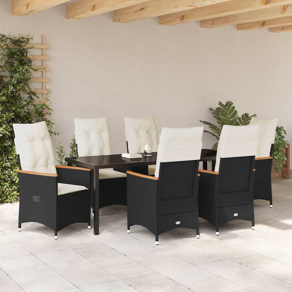Garten Essgruppe mit Kissen 7 pcs Schwarz Poly-Rattan