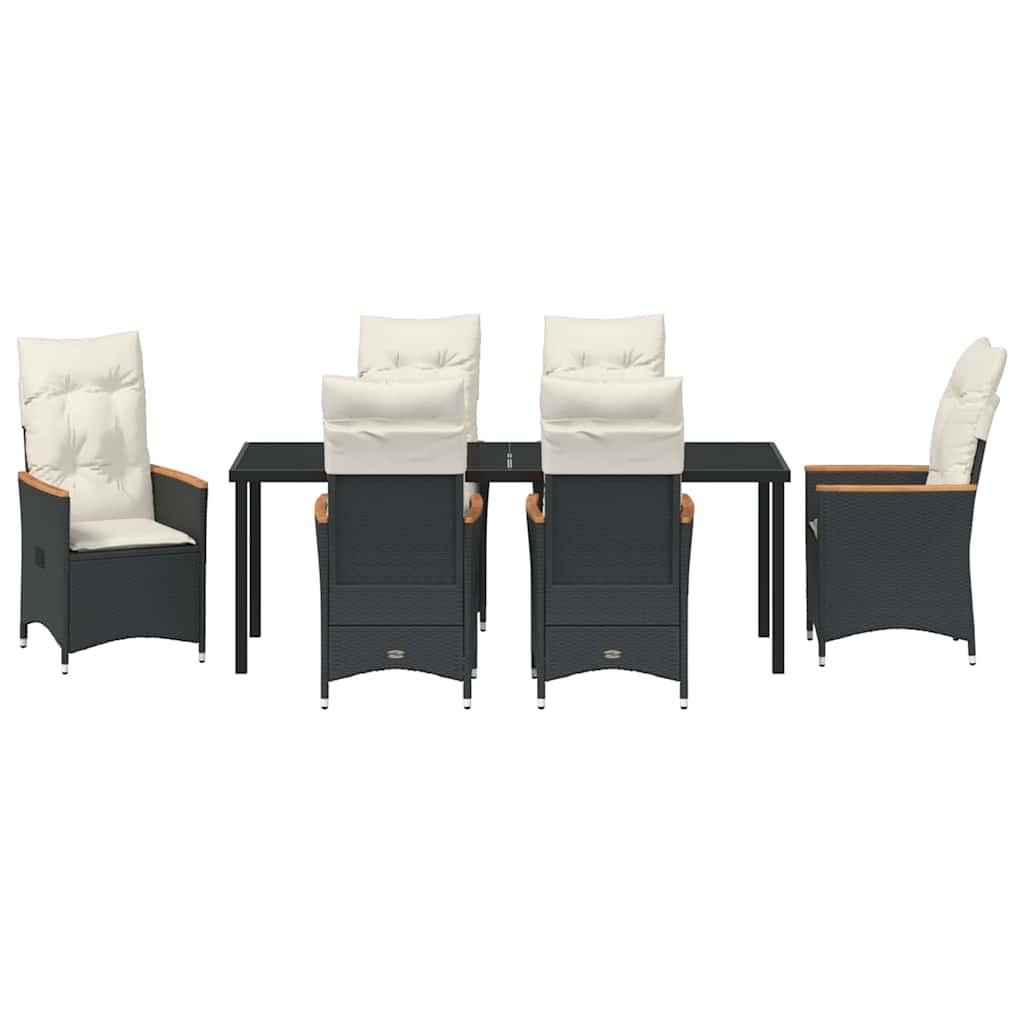 Garten Essgruppe mit Kissen 7 pcs Schwarz Poly-Rattan