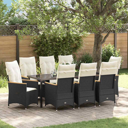 Garten Essgruppe mit Kissen 9 pcs Schwarz Poly-Rattan