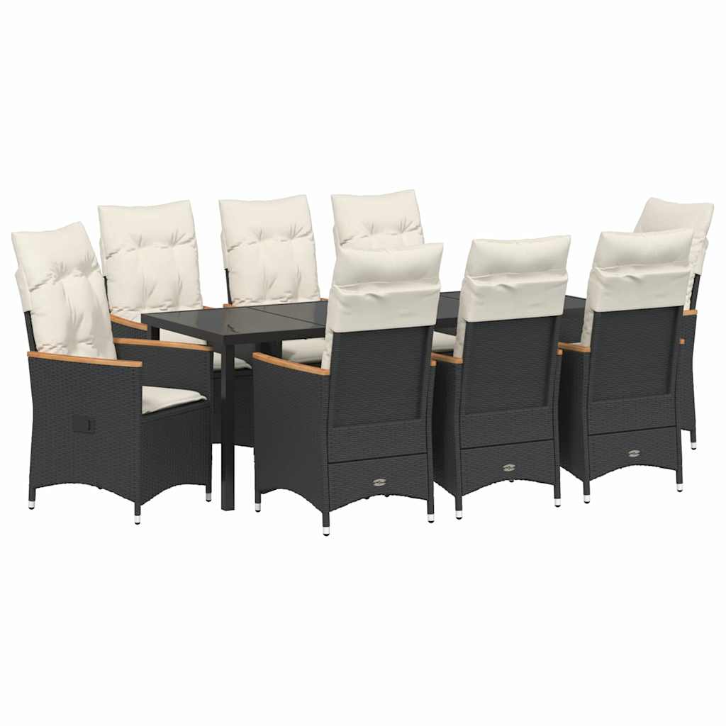 Garten Essgruppe mit Kissen 9 pcs Schwarz Poly-Rattan