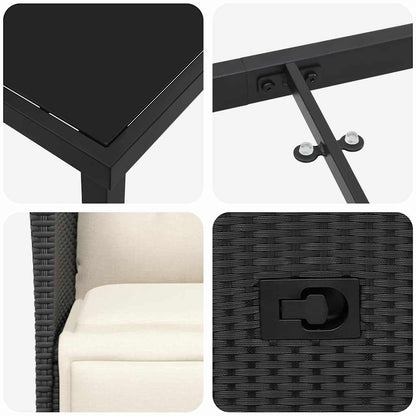 Garten Essgruppe mit Kissen 7 pcs Schwarz Poly-Rattan