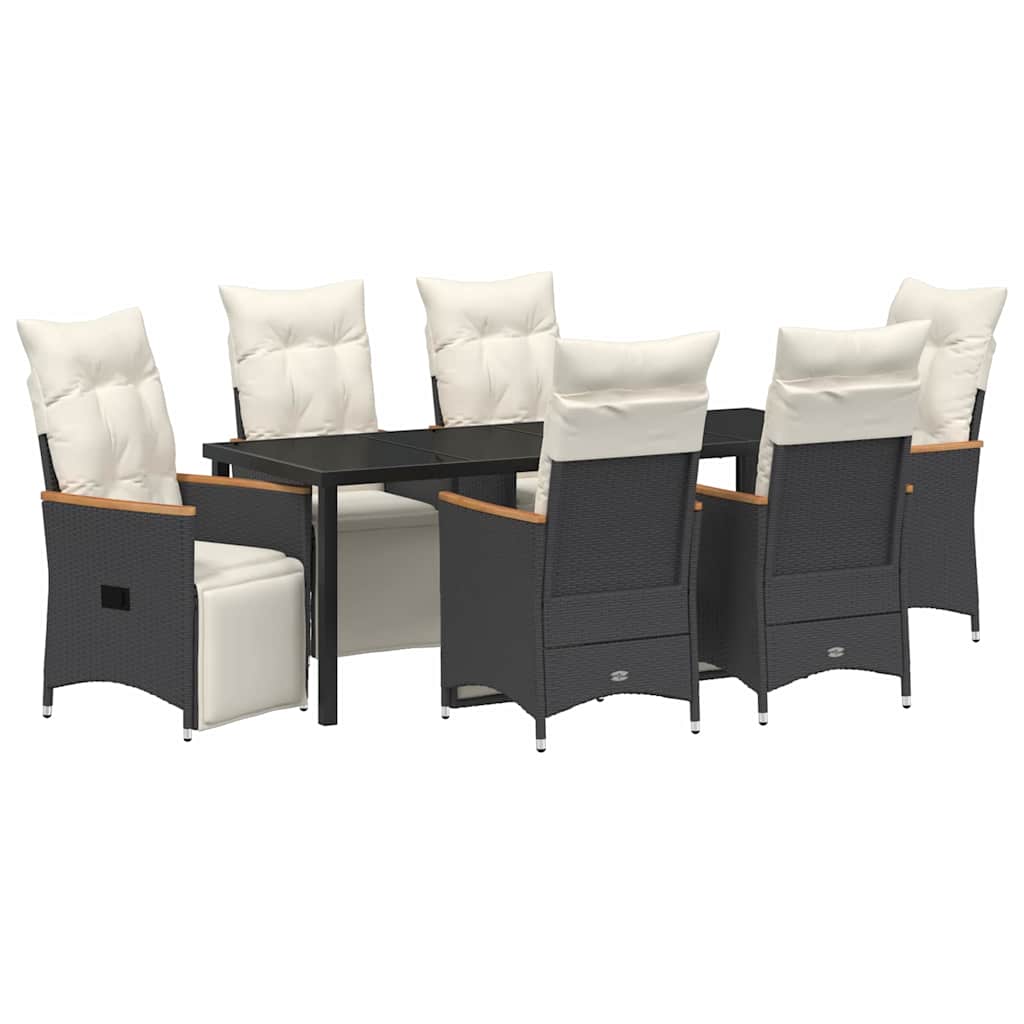 Garten Essgruppe mit Kissen 7 pcs Schwarz Poly-Rattan