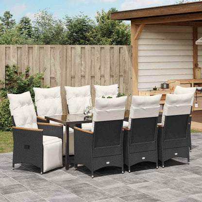 Garten Essgruppe mit Kissen 9 pcs Schwarz Poly-Rattan