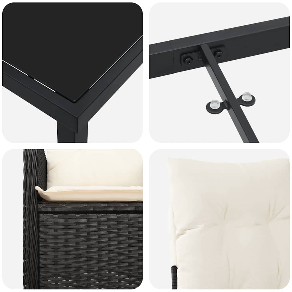 Garten Essgruppe mit Kissen 7 pcs Schwarz Poly-Rattan