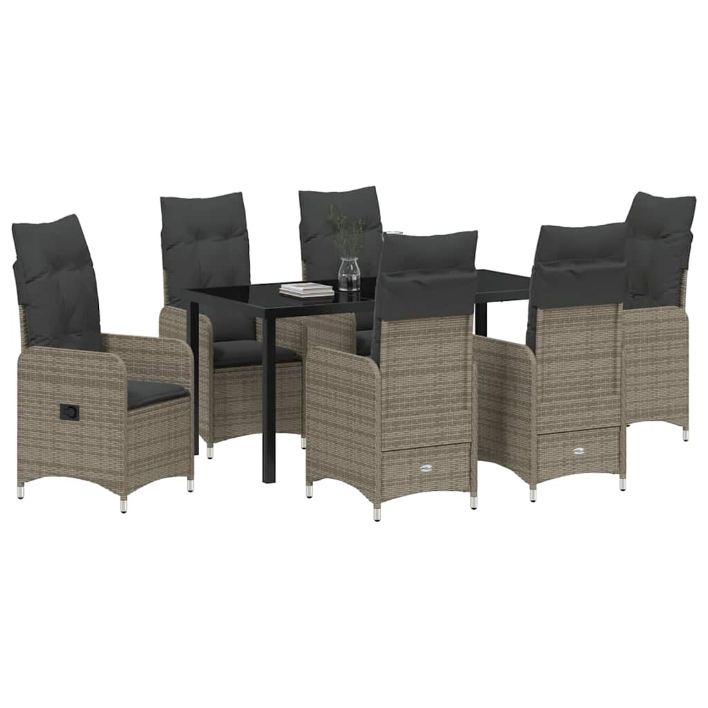Garten Essgruppe mit Kissen 7 pcs Grau Poly-Rattan