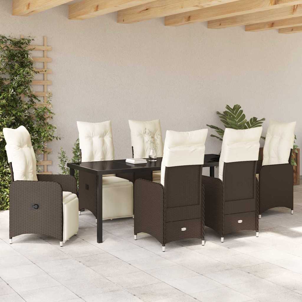 Garten Essgruppe mit Kissen 7 pcs Braun Poly-Rattan