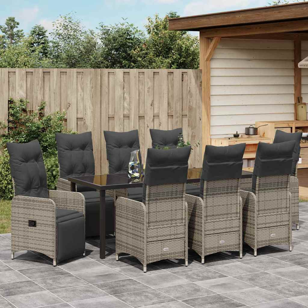 Garten Essgruppe mit Kissen 9 pcs Grau Poly-Rattan