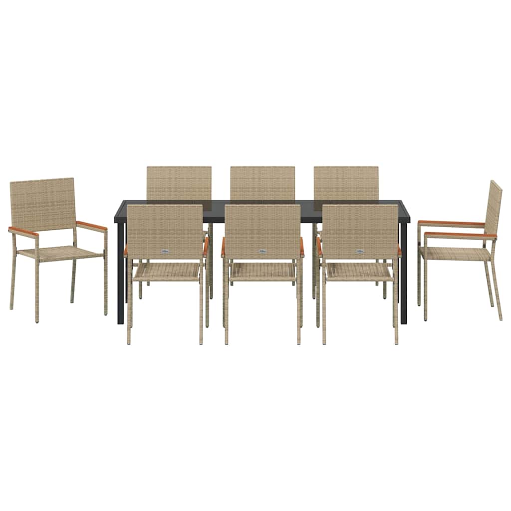 Garten Essgruppe mit Kissen 9 pcs Beige Poly-Rattan