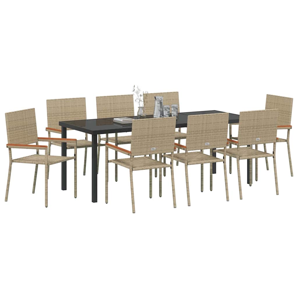 Garten Essgruppe mit Kissen 9 pcs Beige Poly-Rattan