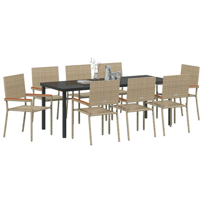 Garten Essgruppe mit Kissen 9 pcs Beige Poly-Rattan