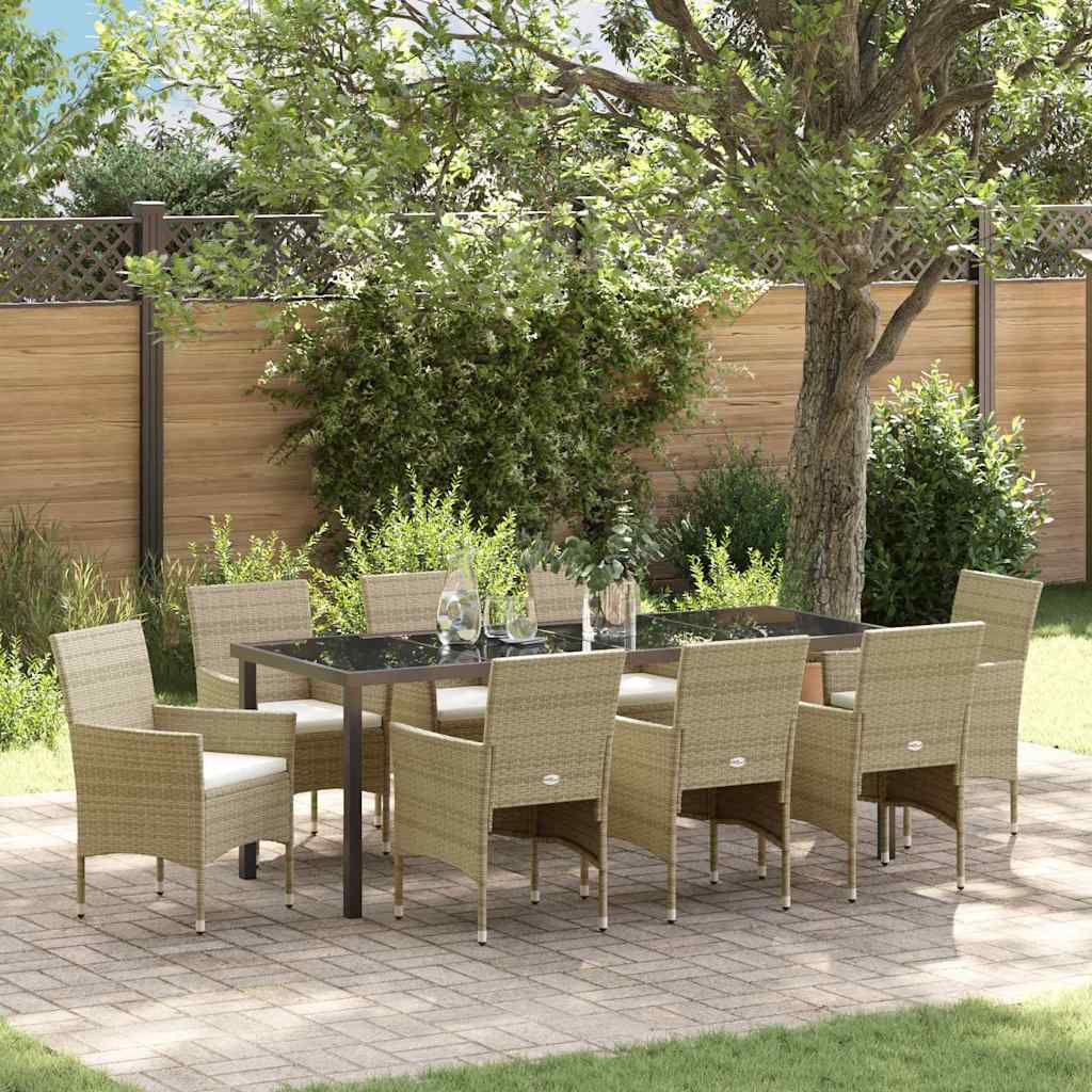 Garten Essgruppe mit Kissen 9 pcs Beige Poly-Rattan