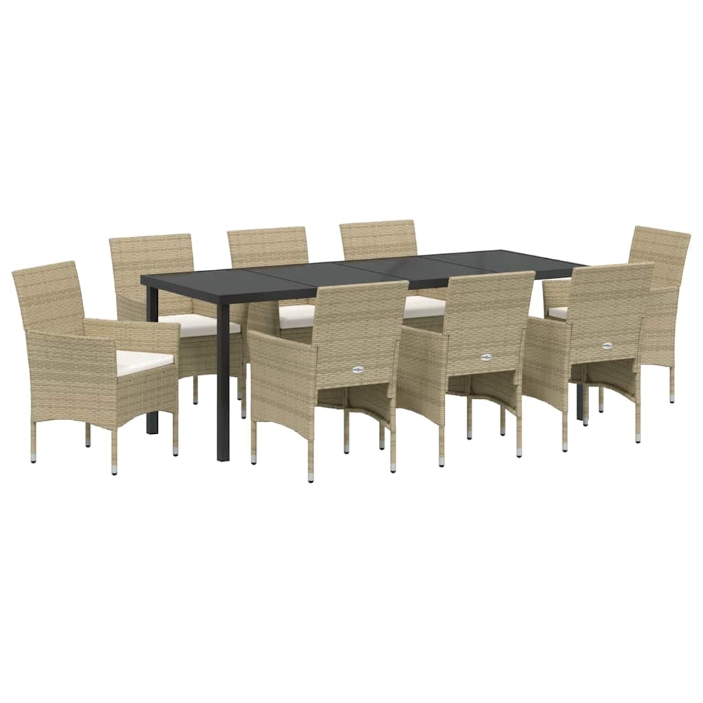 Garten Essgruppe mit Kissen 9 pcs Beige Poly-Rattan