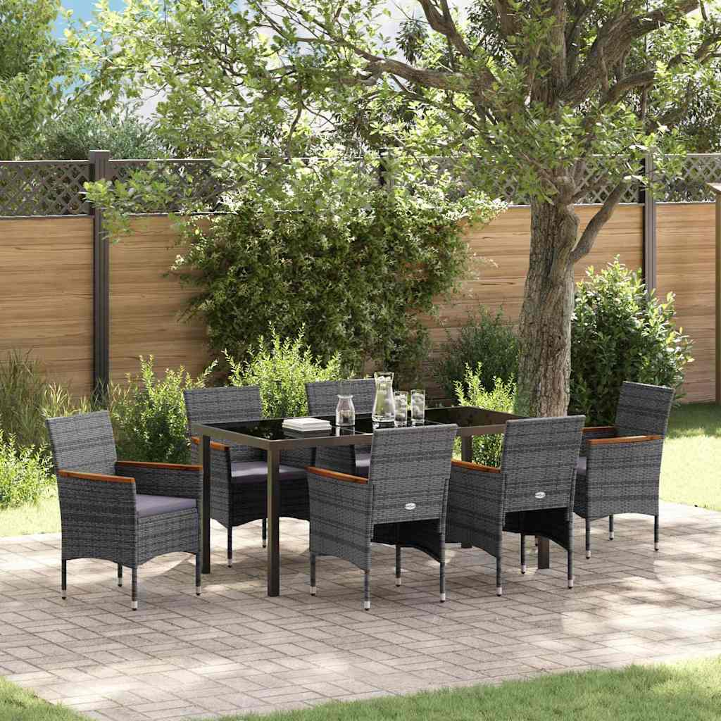 Garten Essgruppe mit Kissen 7 pcs Grau Poly-Rattan