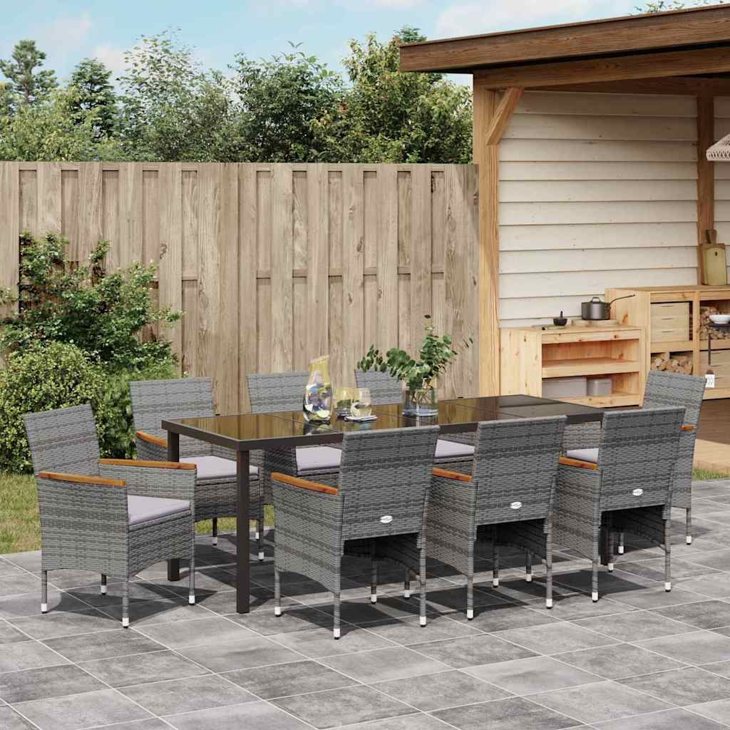 Garten Essgruppe mit Kissen 9 pcs Grau Poly-Rattan