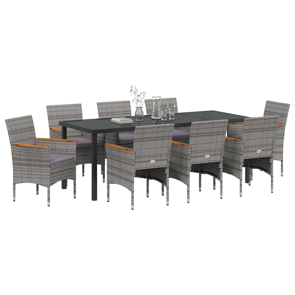 Garten Essgruppe mit Kissen 9 pcs Grau Poly-Rattan