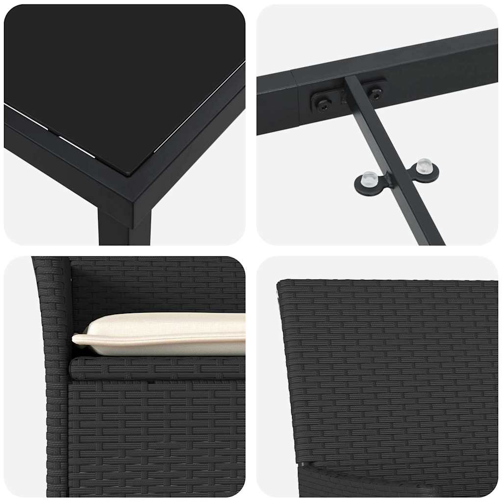 Garten Essgruppe mit Kissen 7 pcs Schwarz Poly-Rattan