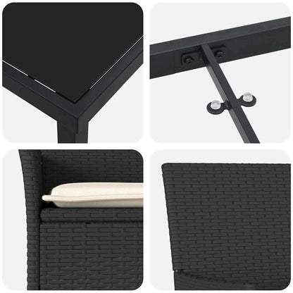 Garten Essgruppe mit Kissen 7 pcs Schwarz Poly-Rattan