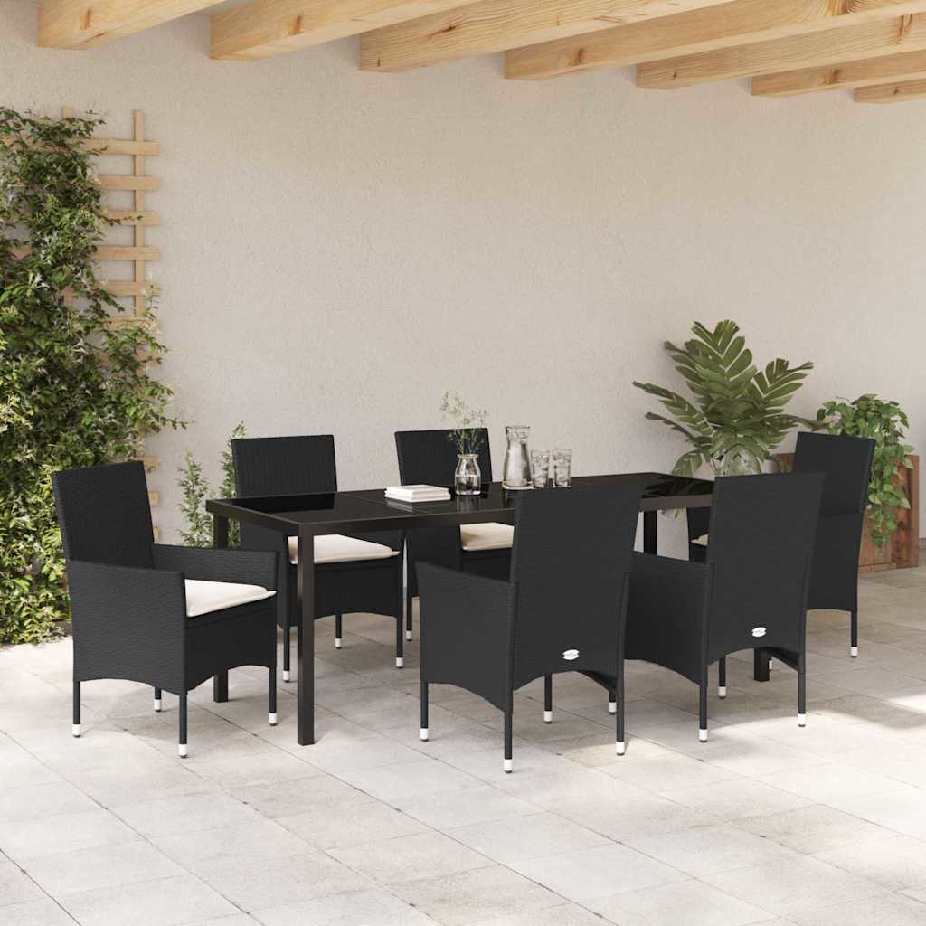 Garten Essgruppe mit Kissen 7 pcs Schwarz Poly-Rattan