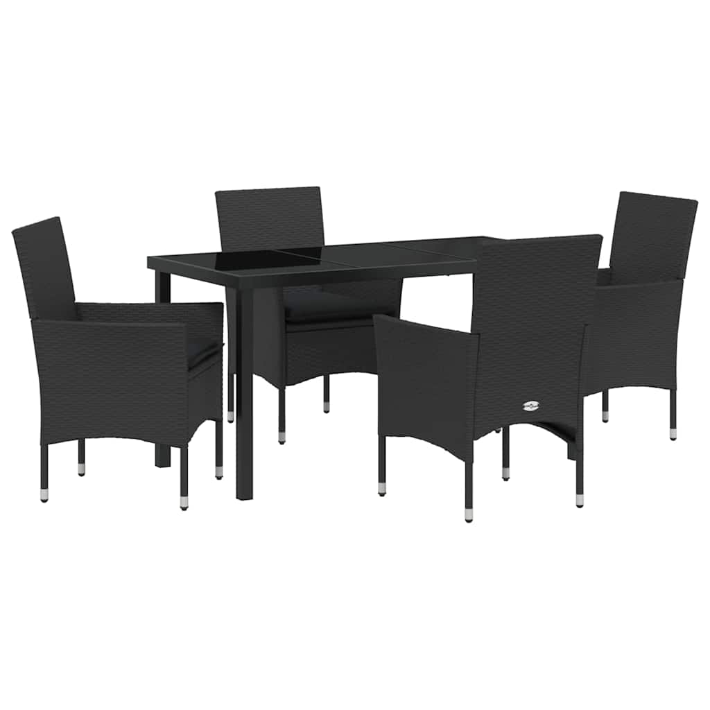 Garten Essgruppe mit Kissen 5 pcs Schwarz Poly-Rattan