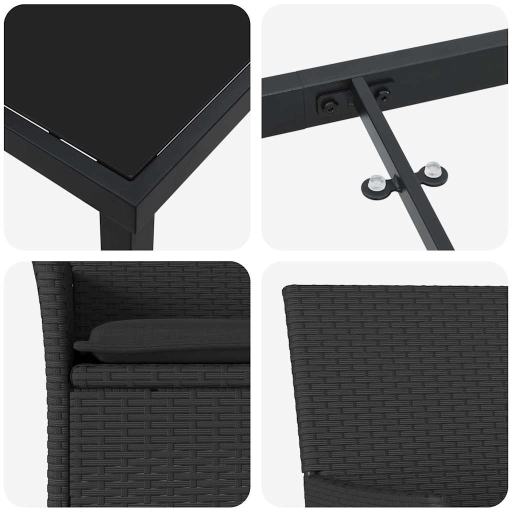 Garten Essgruppe mit Kissen 7 pcs Schwarz Poly-Rattan