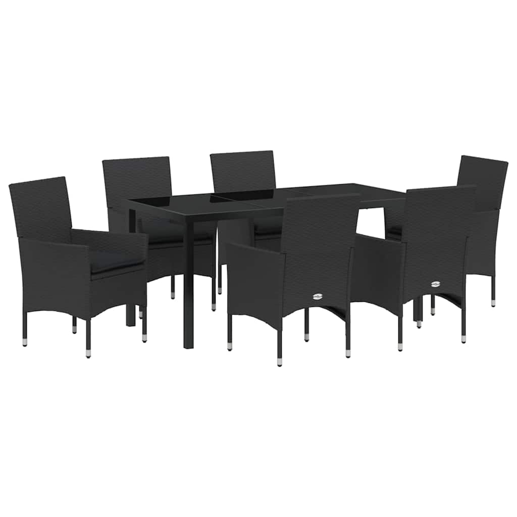 Garten Essgruppe mit Kissen 7 pcs Schwarz Poly-Rattan