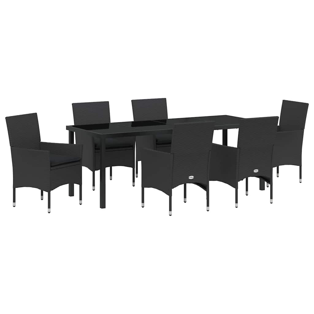 Garten Essgruppe mit Kissen 7 pcs Schwarz Poly-Rattan