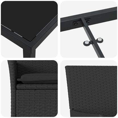 Garten Essgruppe mit Kissen 9 pcs Schwarz Poly-Rattan