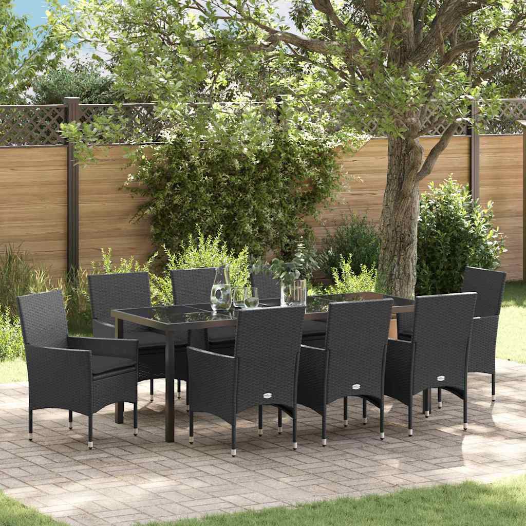 Garten Essgruppe mit Kissen 9 pcs Schwarz Poly-Rattan
