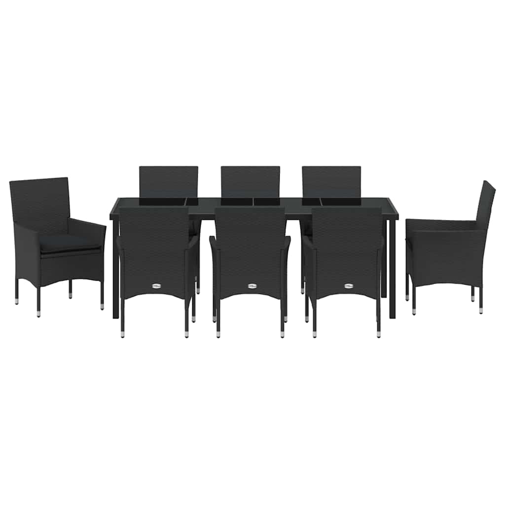 Garten Essgruppe mit Kissen 9 pcs Schwarz Poly-Rattan