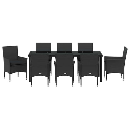 Garten Essgruppe mit Kissen 9 pcs Schwarz Poly-Rattan